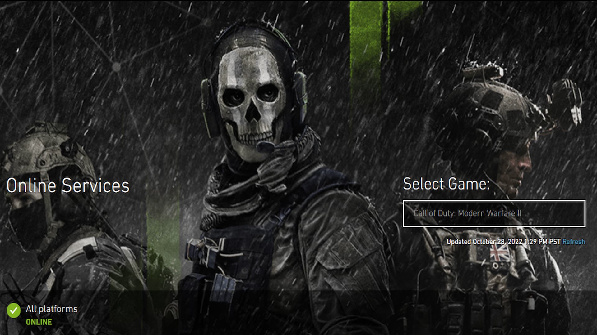 Modern Warfare 2 server status webpage