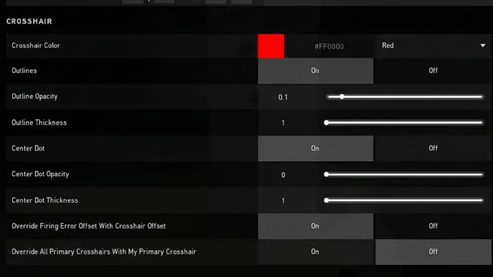 VALORANT crosshair settings menu