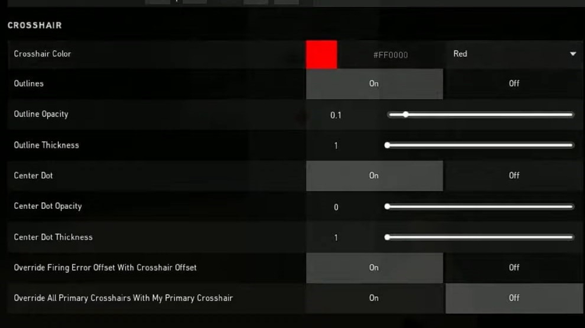 VALORANT crosshair settings menu