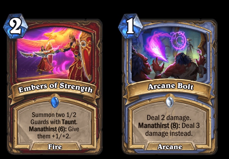 Embers of Strength and Arcane Bolt in Hearthstone