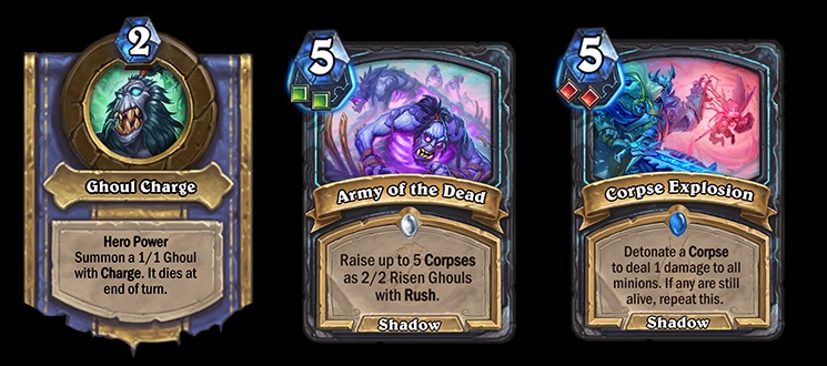 The Ghoul Charge hero power alongside a couple of Death Knight cards