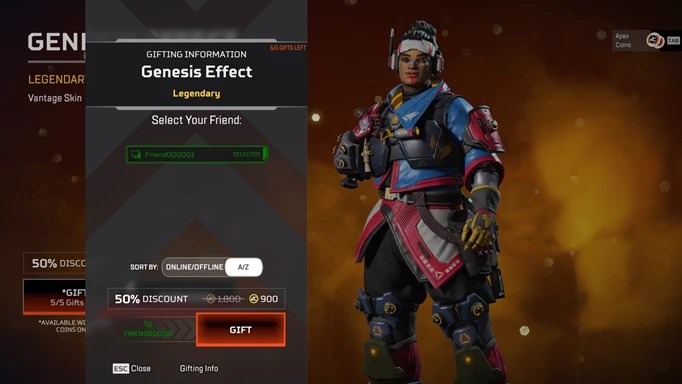 Apex Legends gift items feature