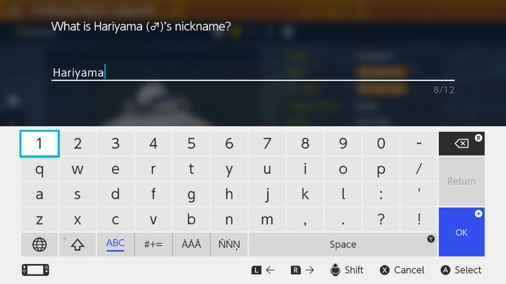 The screen where you change nicknames in Pokémon Scarlet and Violet