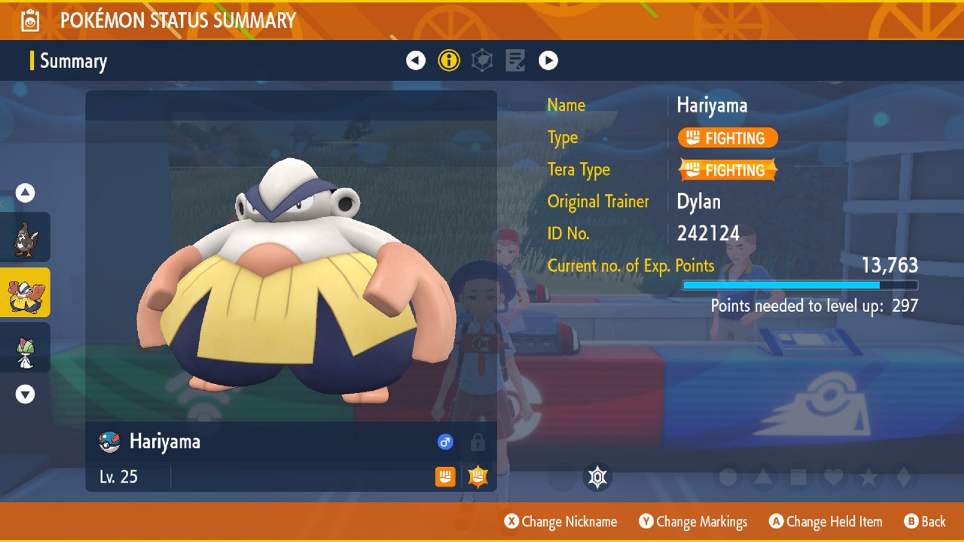 The Pokémon Status summary screen in Scarlet and Violet