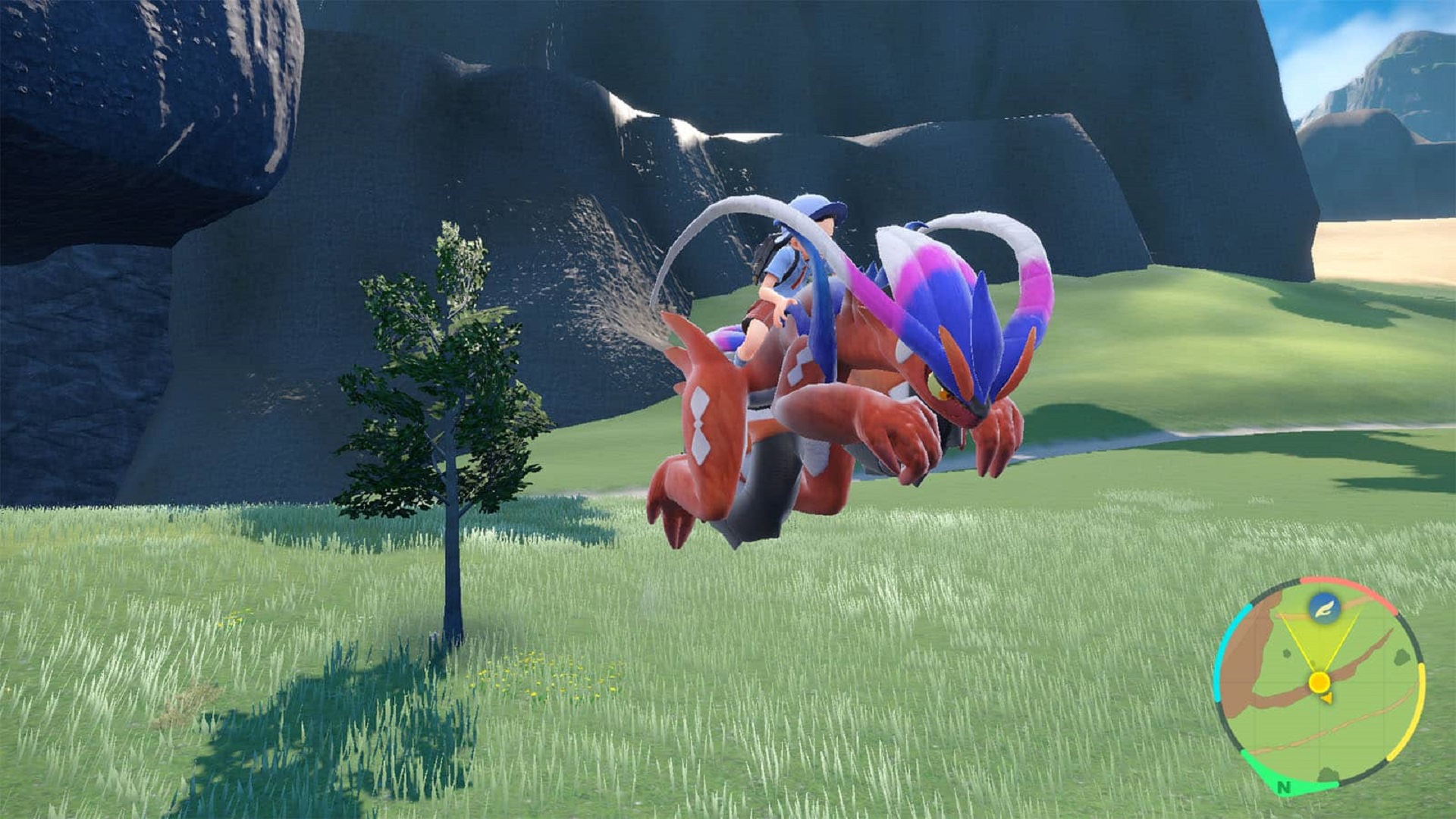 Koraidon jumps in Pokémon Scarlet.