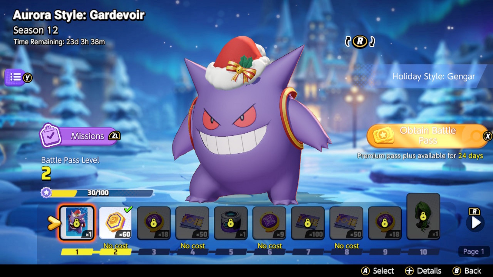 Holiday Style: Gengar in the Pokémon UNITE Season 12 battle pass