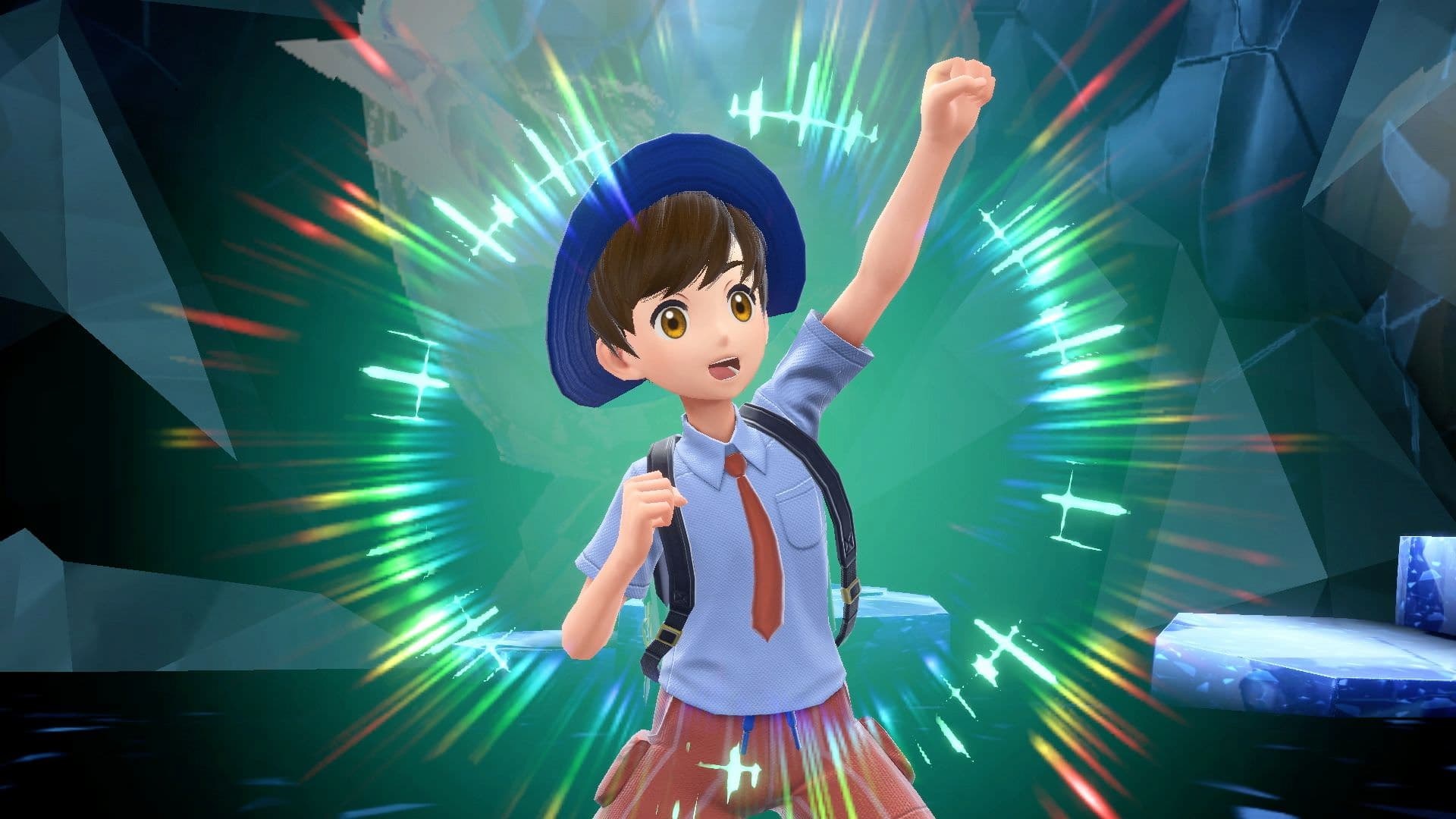 A trainer cheers during a Tera Raid Battle in Pokémon Scarlet and Violet