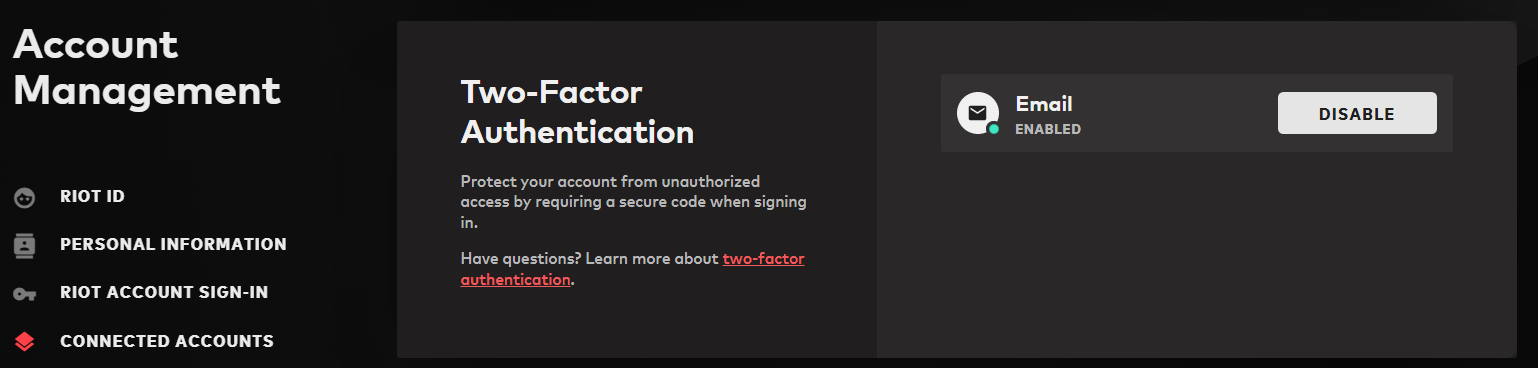 Two-factor authentication Riot Games