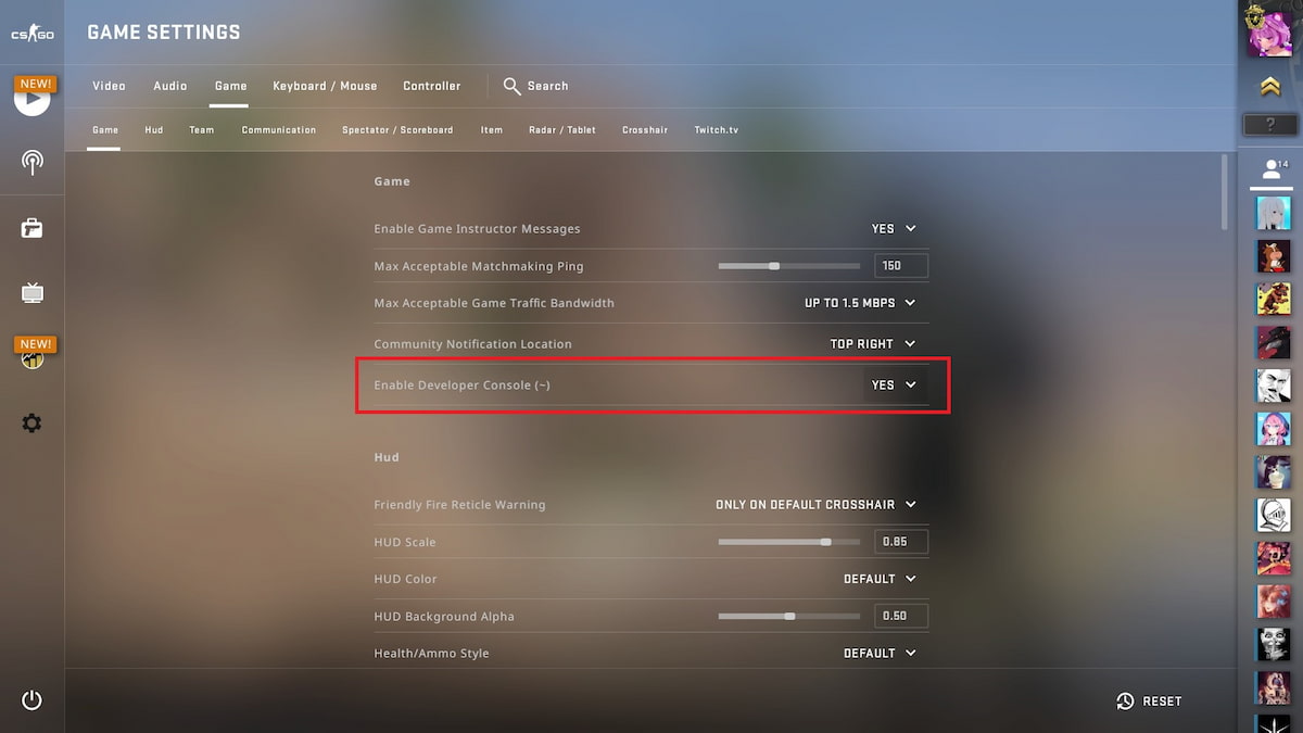 CS:GO - developer console setting location