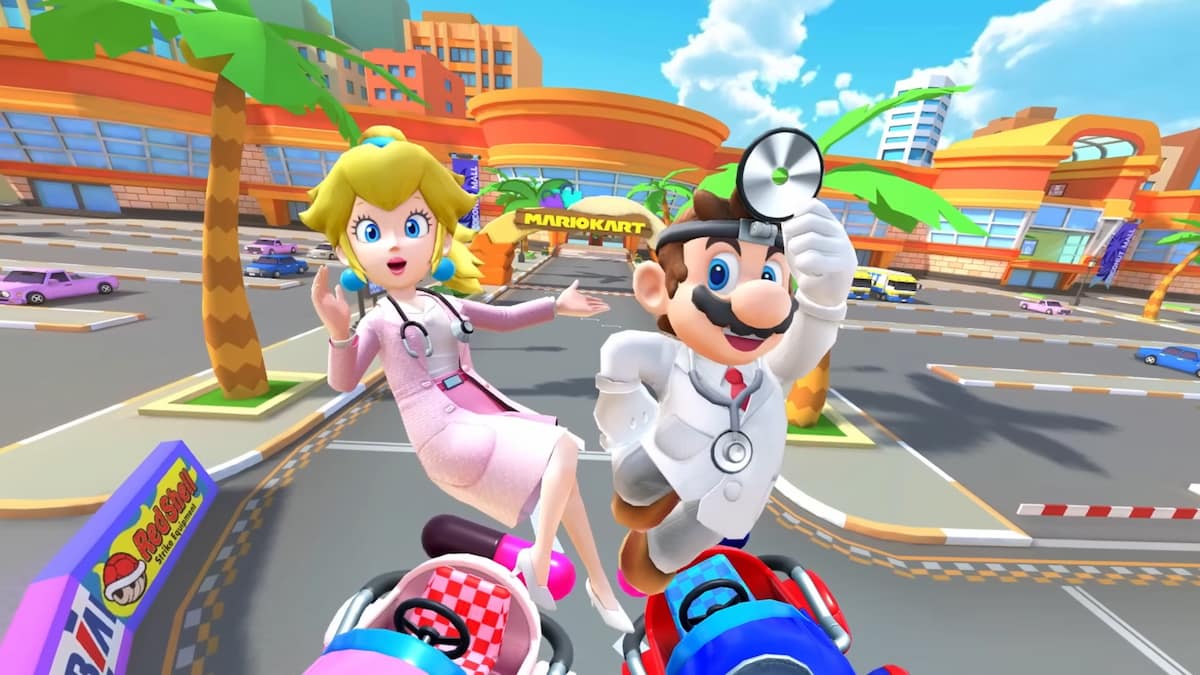 Dr. Mario and Dr. Peach in Mario Kart Tour