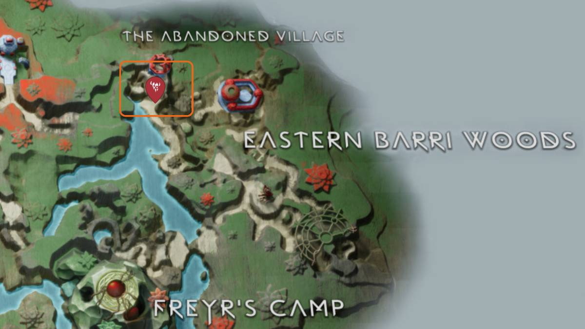 Map location of the Draugr Hole in the Abandoned Village in God of War Ragnarök