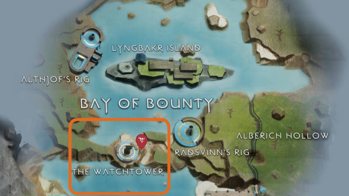Location of The Watchtower in the map on God of War Ragnarök