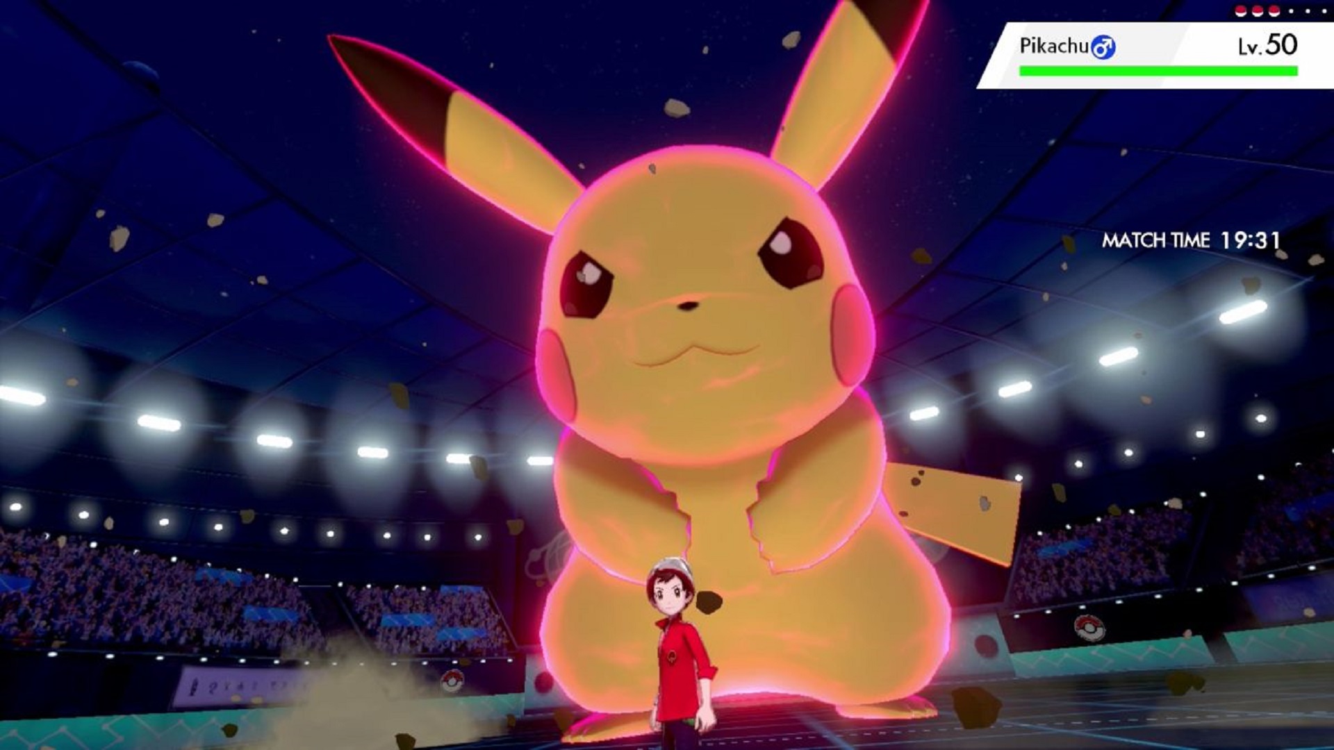 Dynamax Pikachu in Pokémon Sword and Shield. The highest-ranking Pokémon game on the best-selling Nintendo Switch games list.