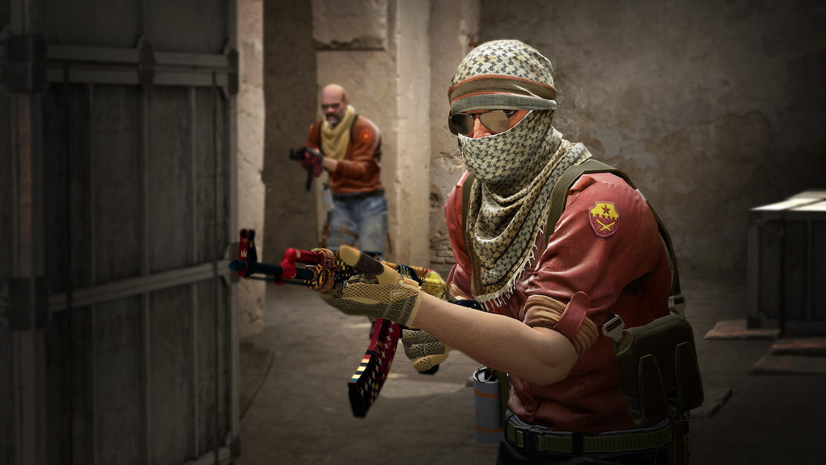 Two terrorists in the tunnels of Dust 2 CS:GO