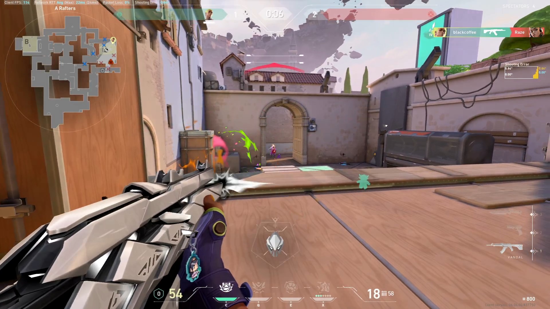 Gekko getting a kill on Raze in a 1v1 clutch situation on Ascent in Valorant