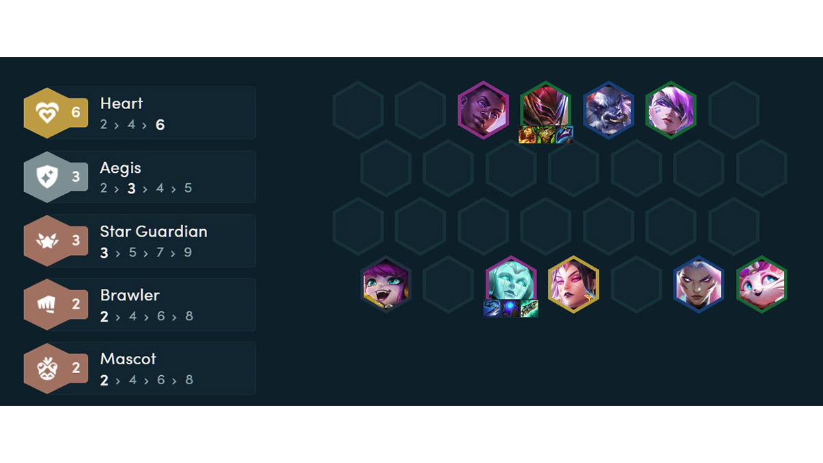 Hearts composition with Soraka as a sole core in Teamfight Tactics (TFT)
