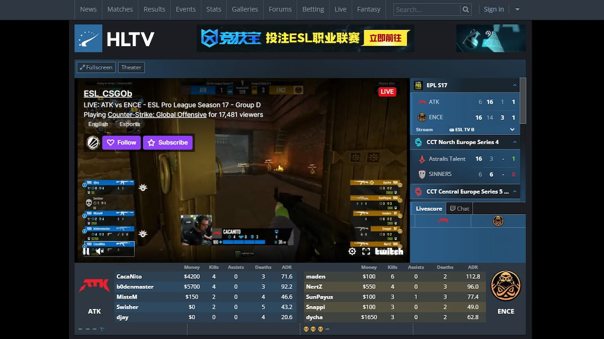 HLTV Live Matches interface