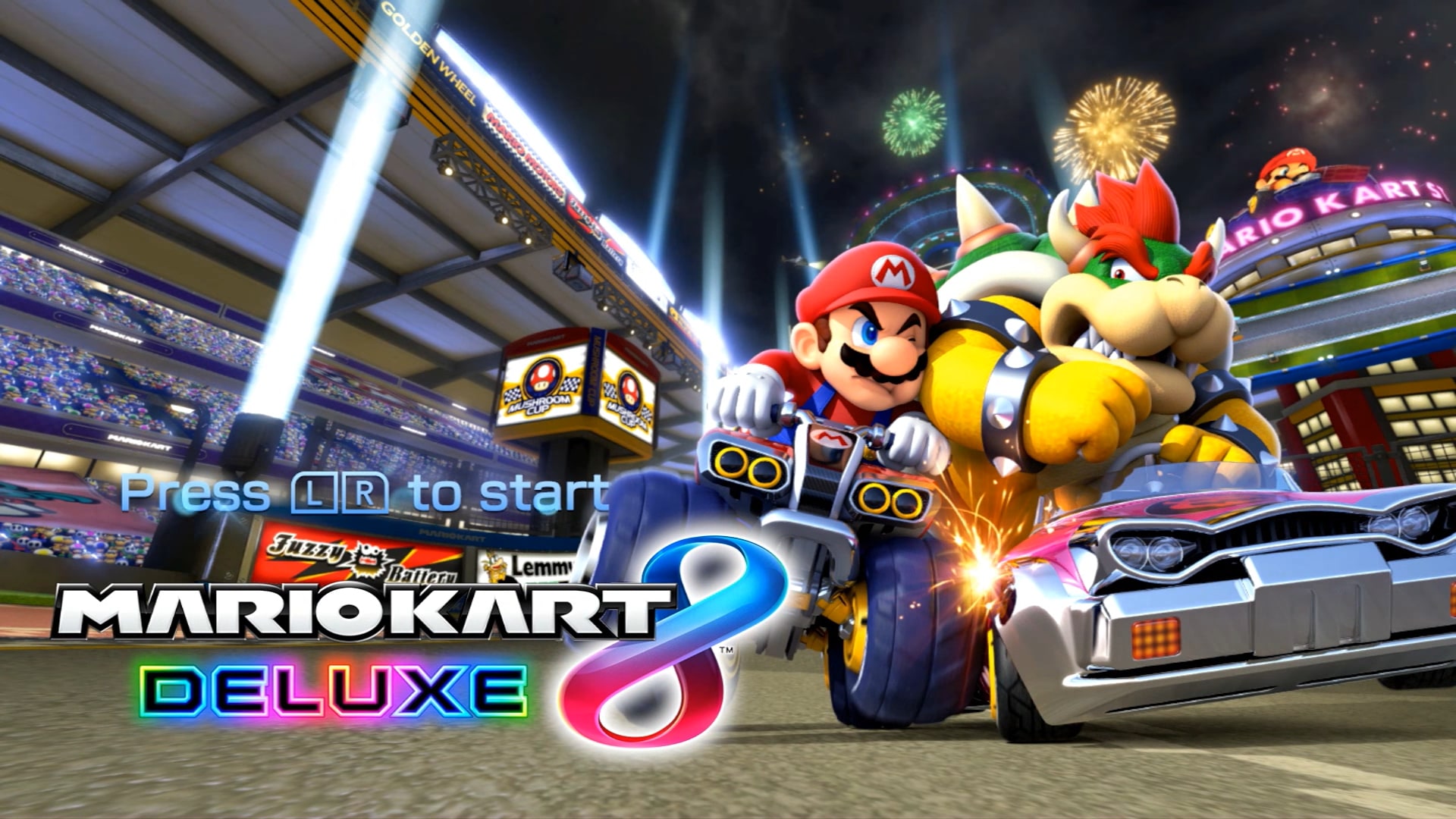 Mario vs Bowser title screen in Mario Kart 8 Deluxe