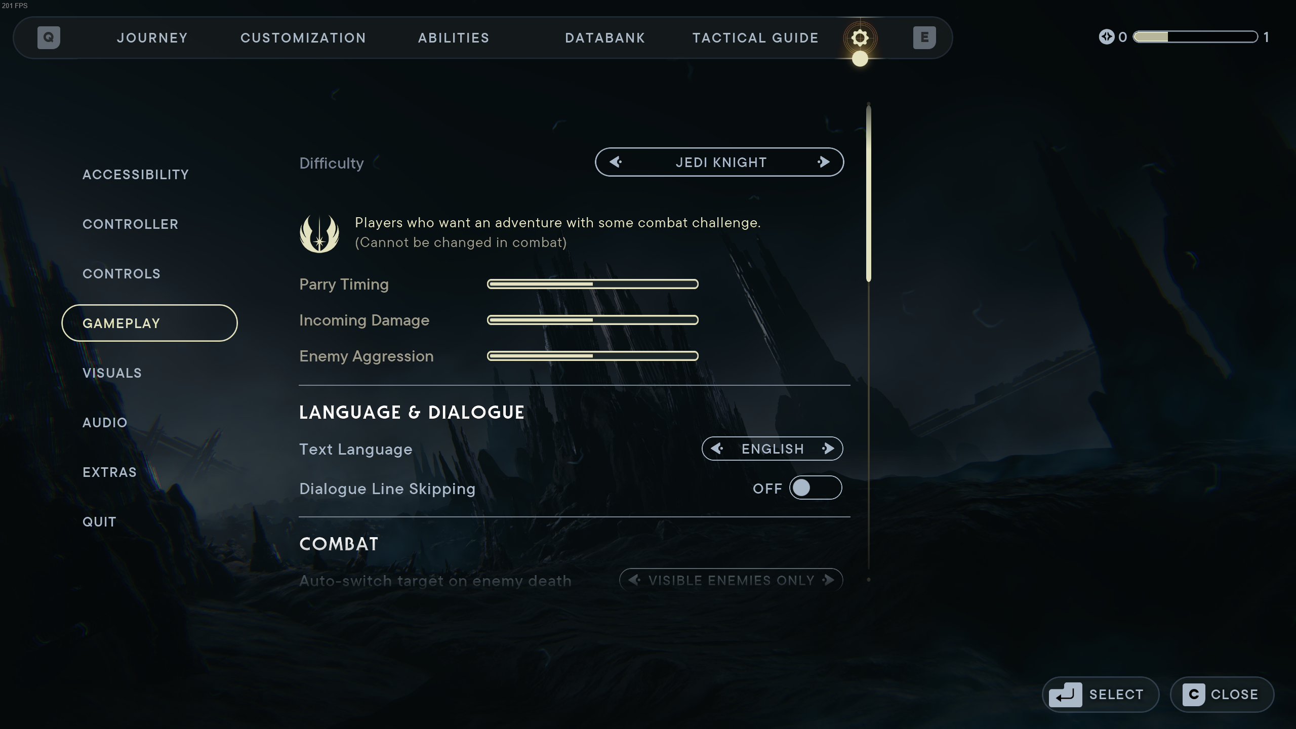 Star Wars Jedi: Survivor difficulty level 