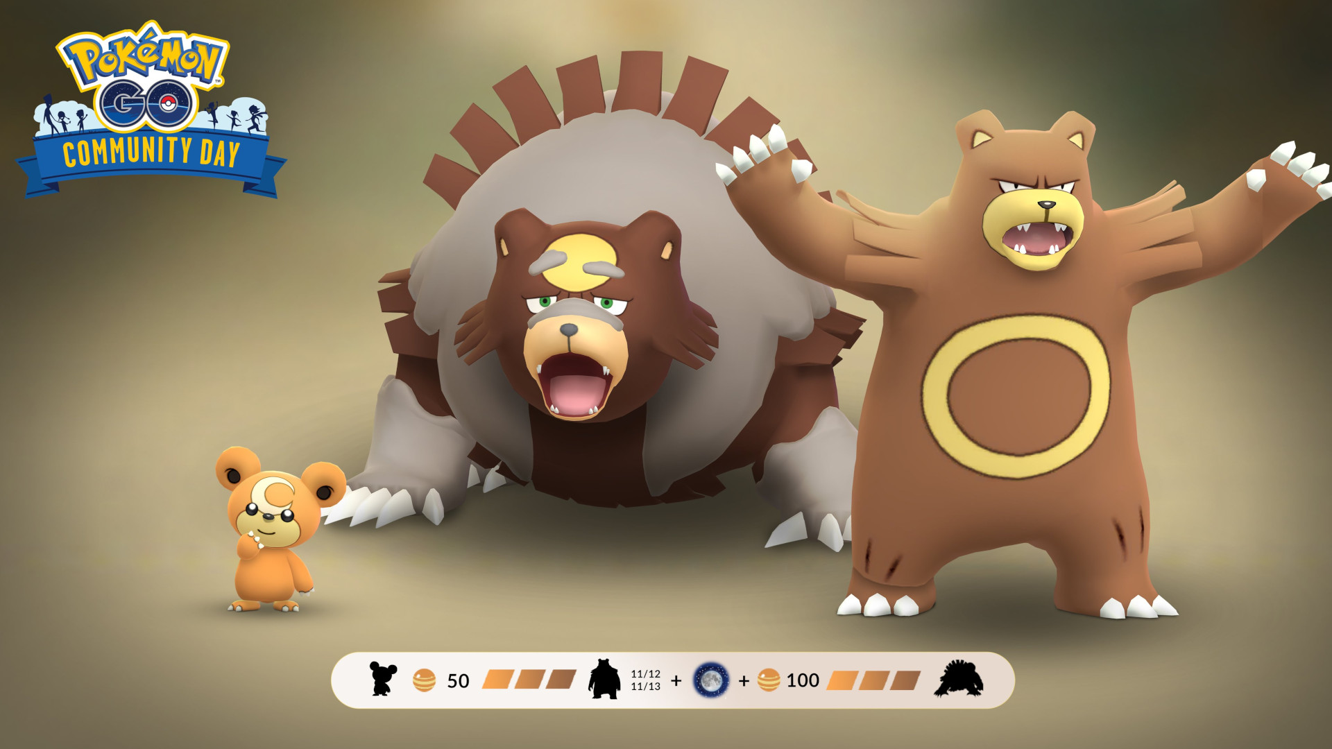 Teddiursa, Ursaring and Ursaluna in Pokémon GO