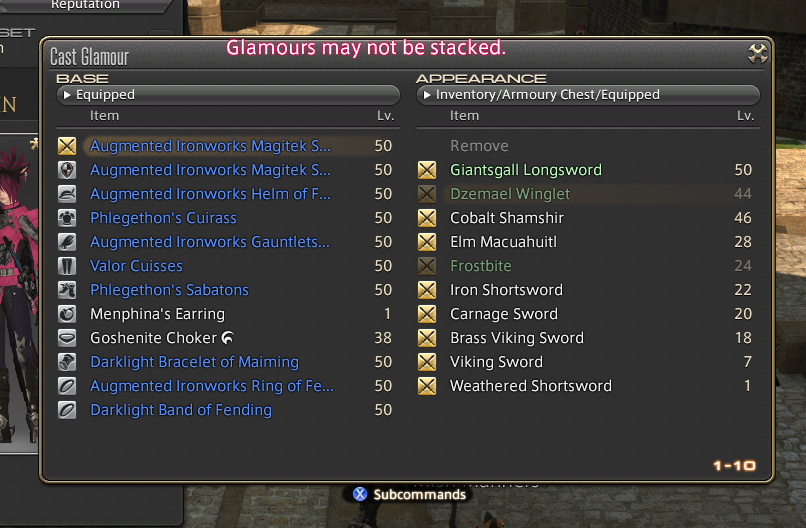 FFXIV Glamour limitations