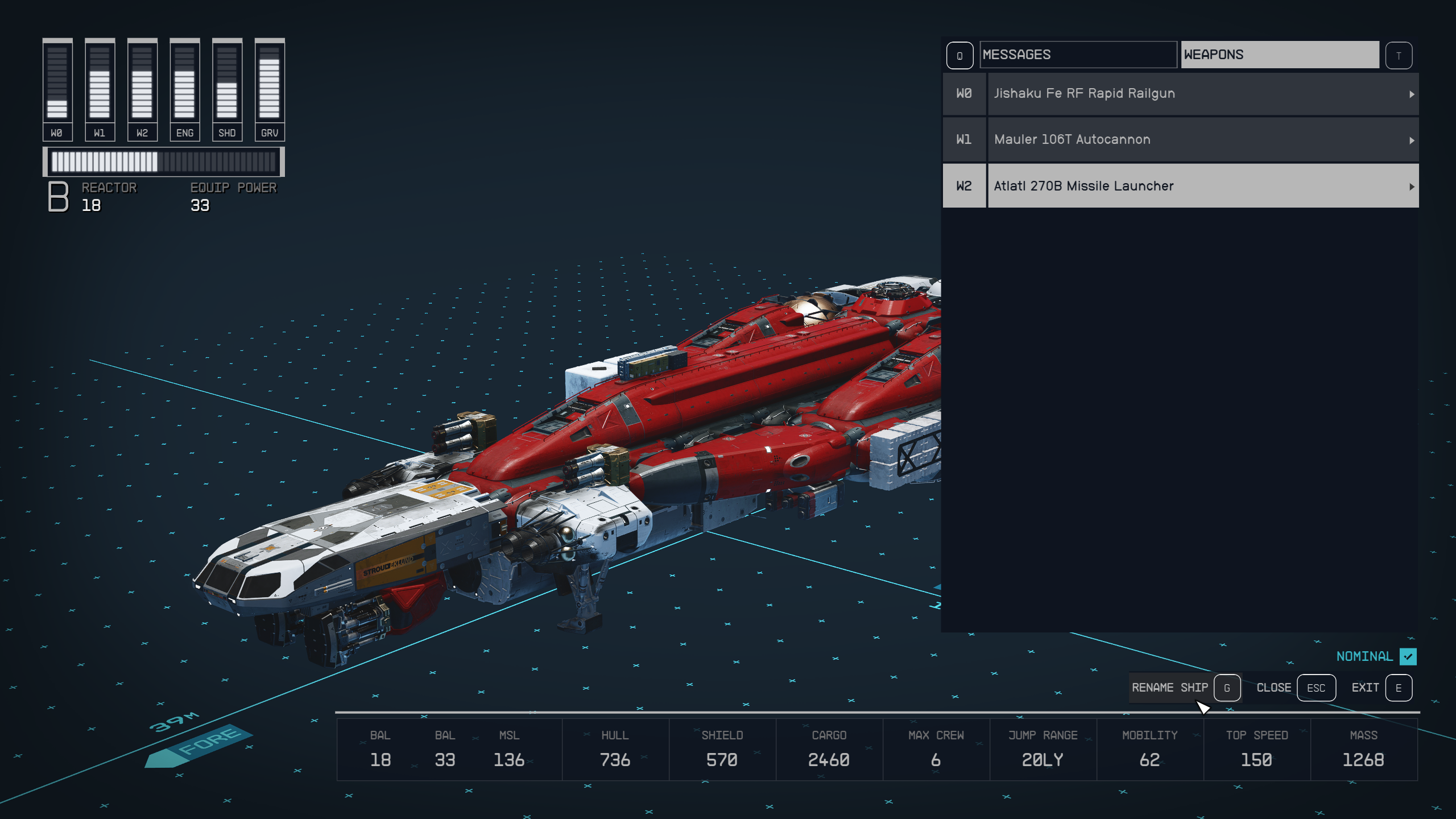 rename your ship in Starfield