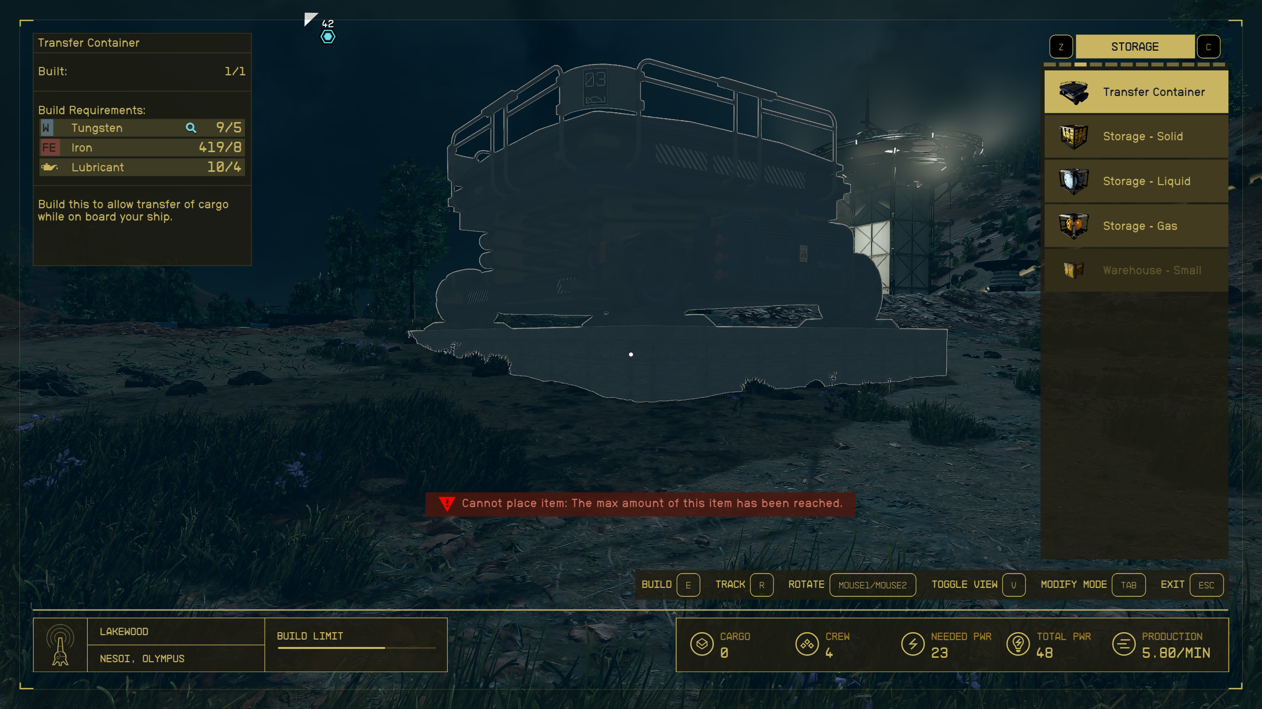 Store ship cargo resources at your Outpost in Starfield