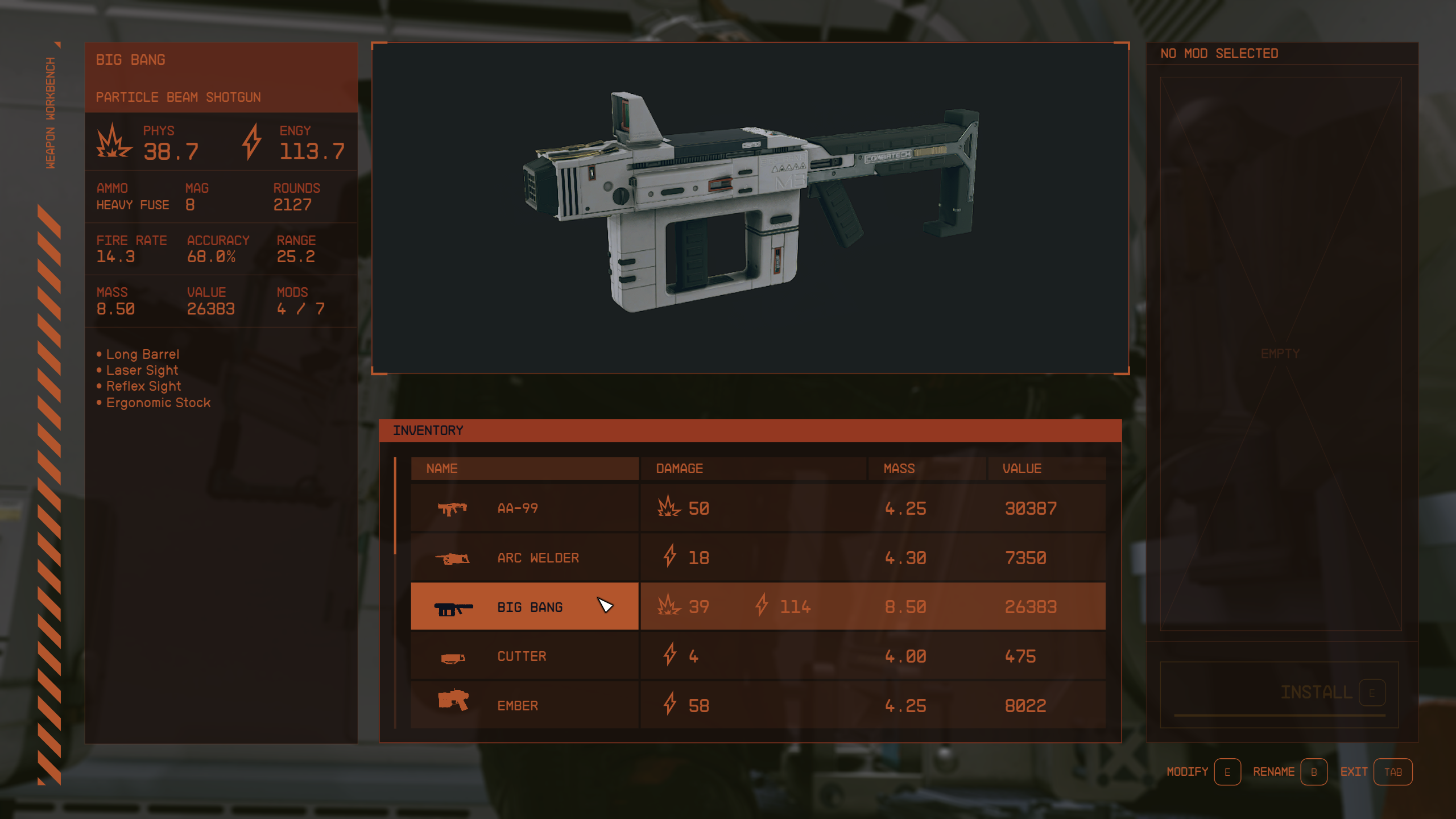 rename your weapons in Starfield