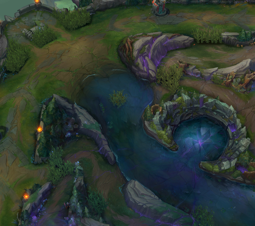 Top Lane in League of Legends with lots of greenery, more open spaces in the lane and more access.