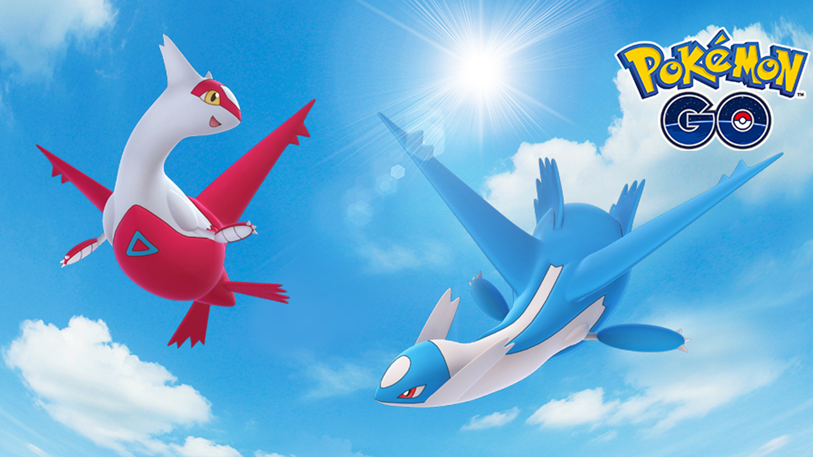 Latios and Latias flying through the sky in Pokémon Go