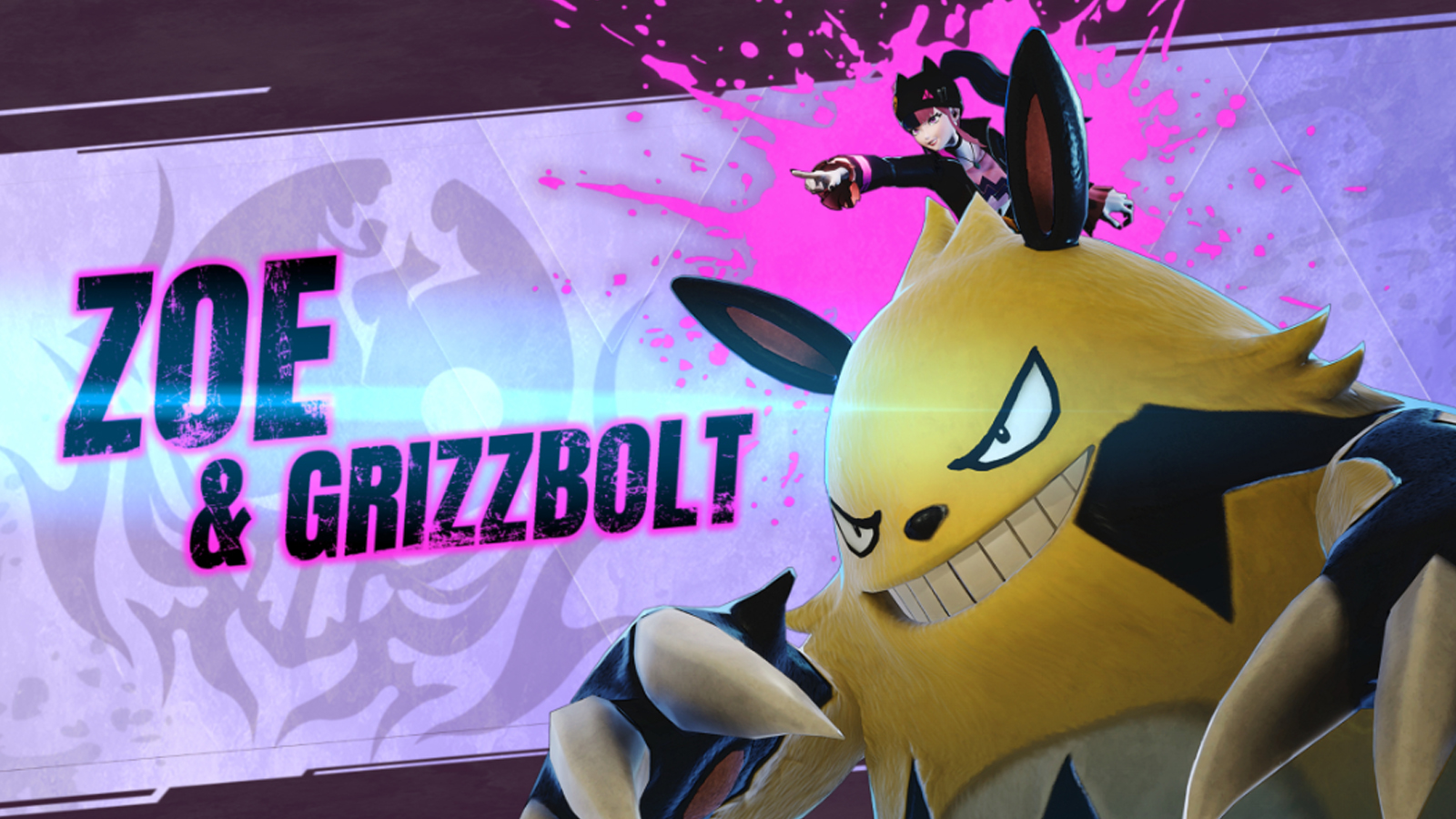 Zoe and Grizzbolt keyart palworld