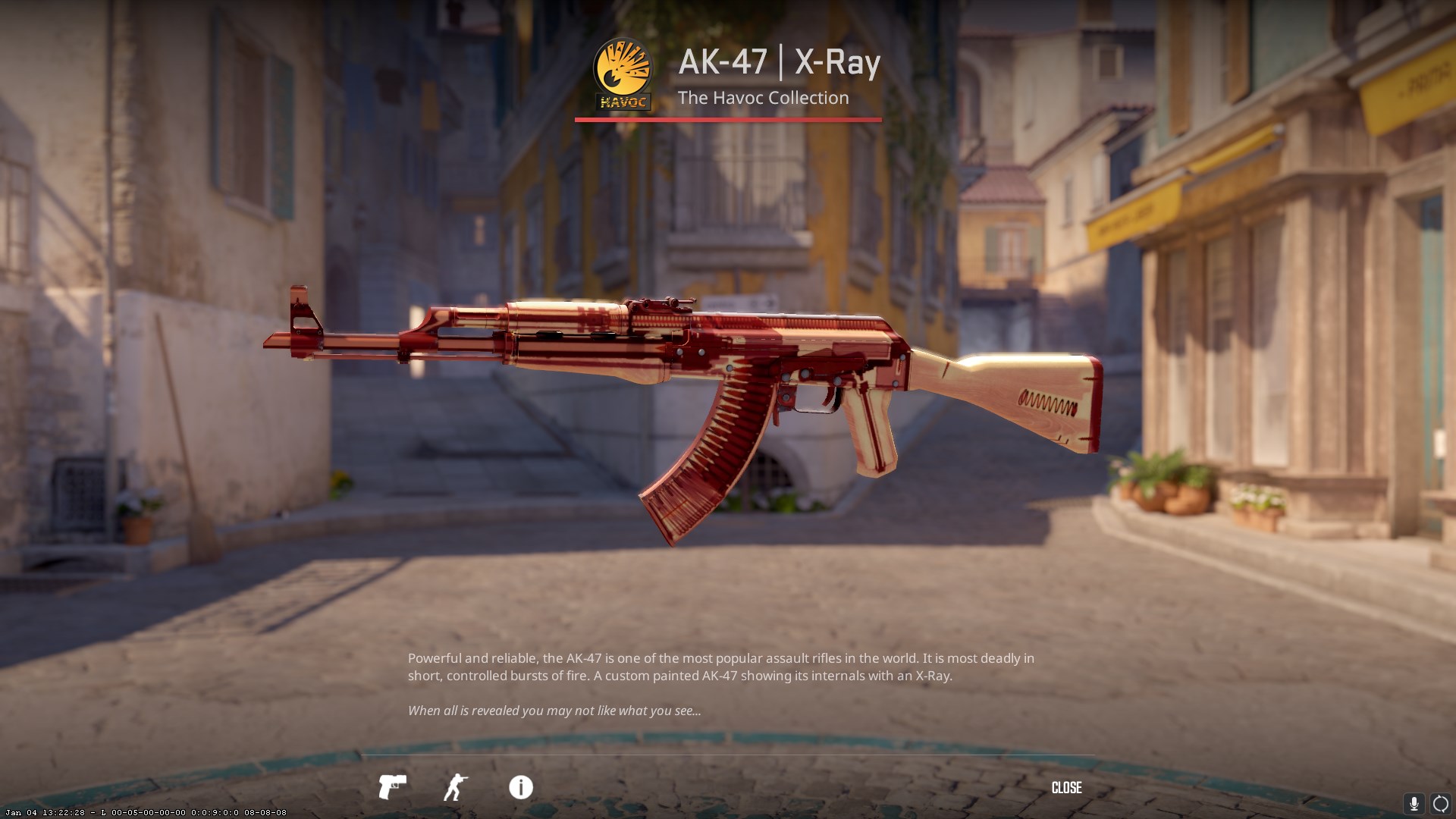 The X-Ray AK-47, with the bullets inside the magazine available, the mechanism inside the barrel visible, and screws in the stock. 