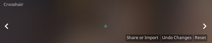 CS2's crosshair selector screen, showing a cyan crosshair with four separate bars. 