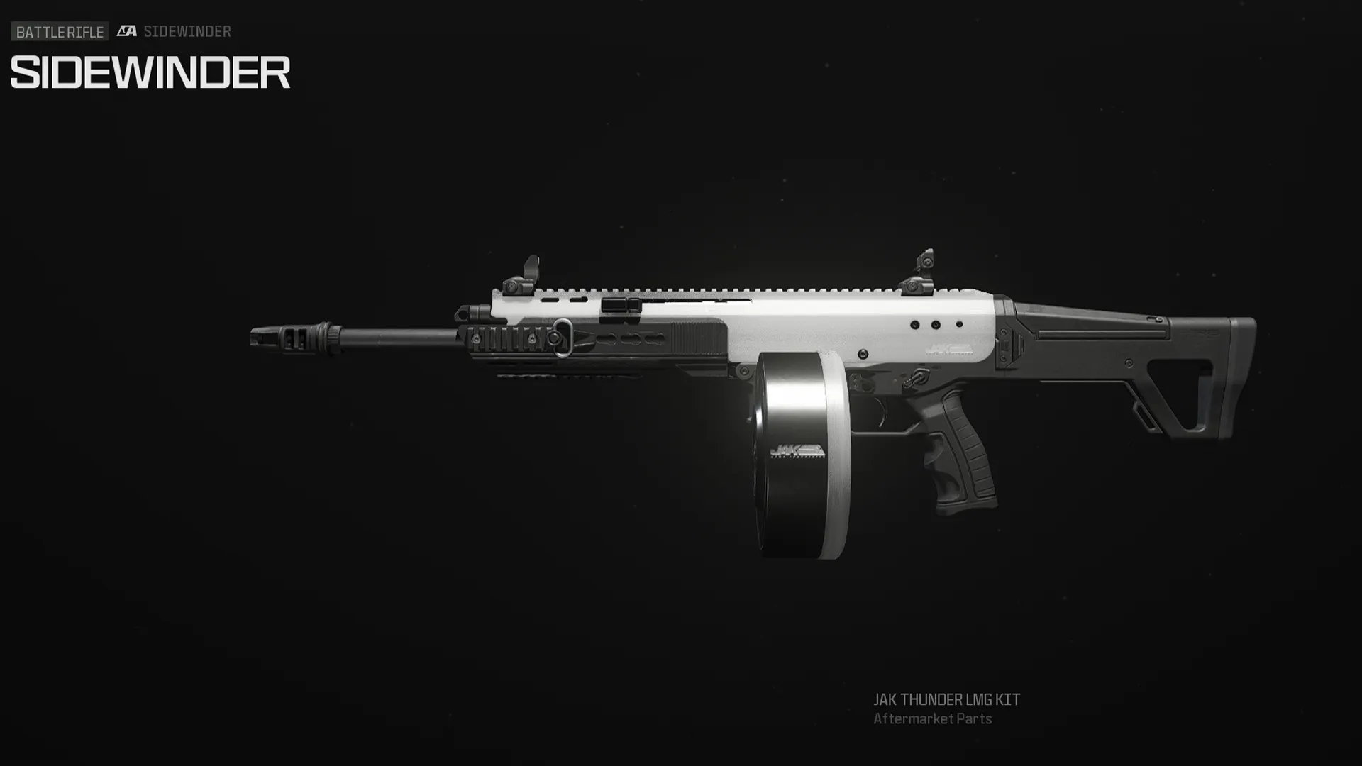 A Sidewinder Battle Rifle, with a drum and a white skin.