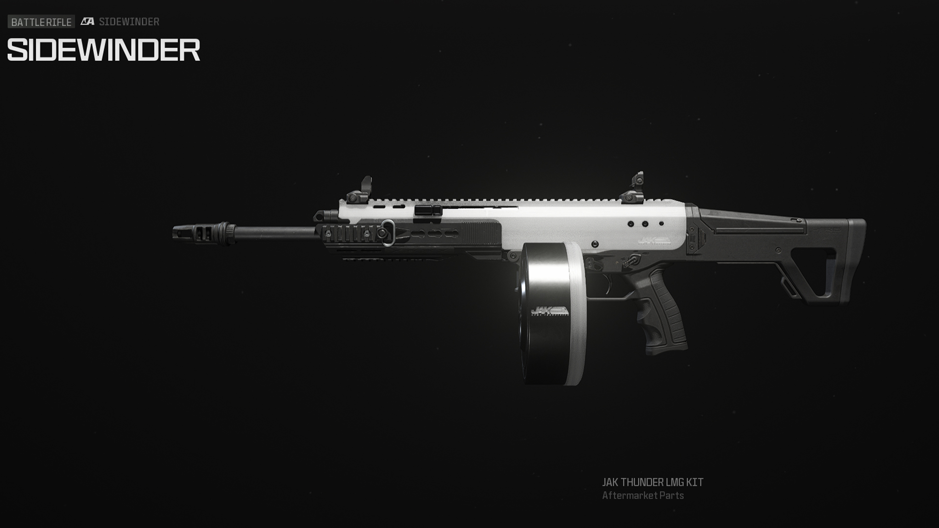A Sidewinder Battle Rifle, with a drum and a white skin.