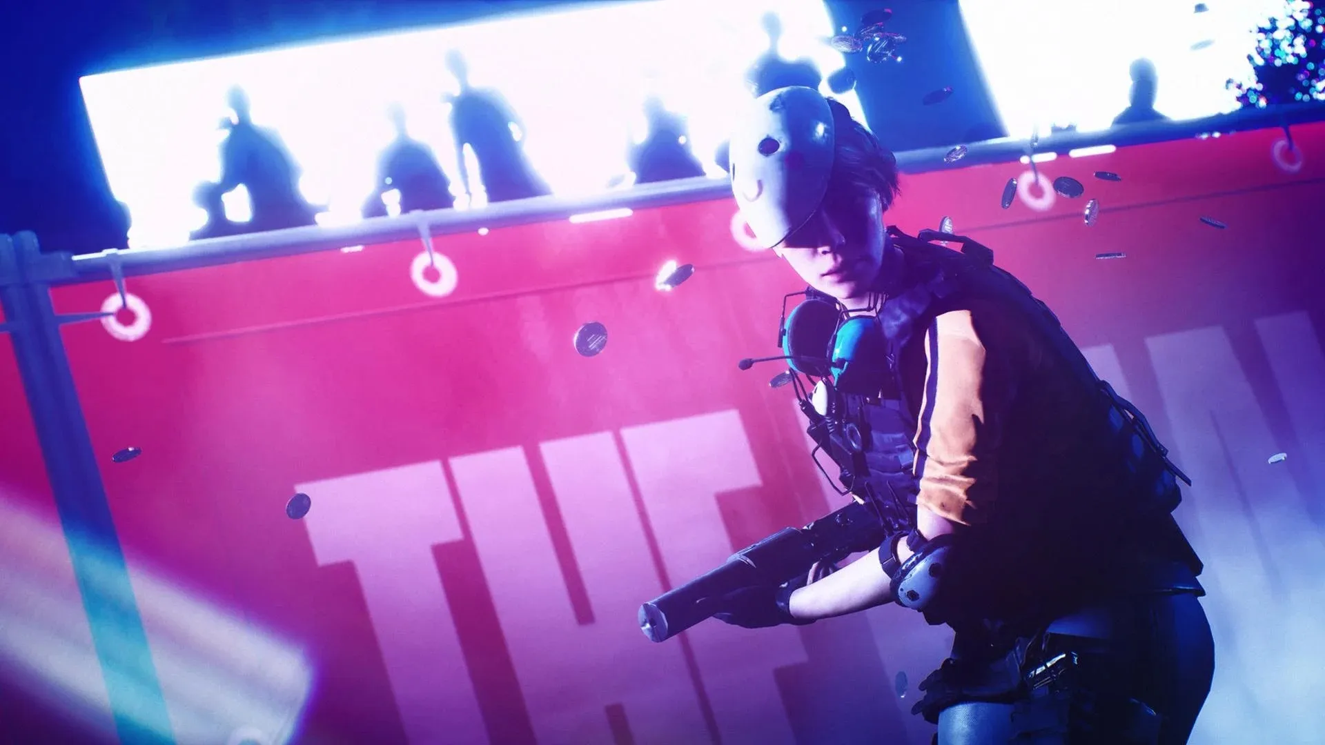 A character from THE FINALS holding a shotgun.