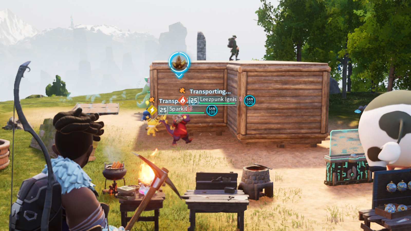 Palworld base full of Pals at work