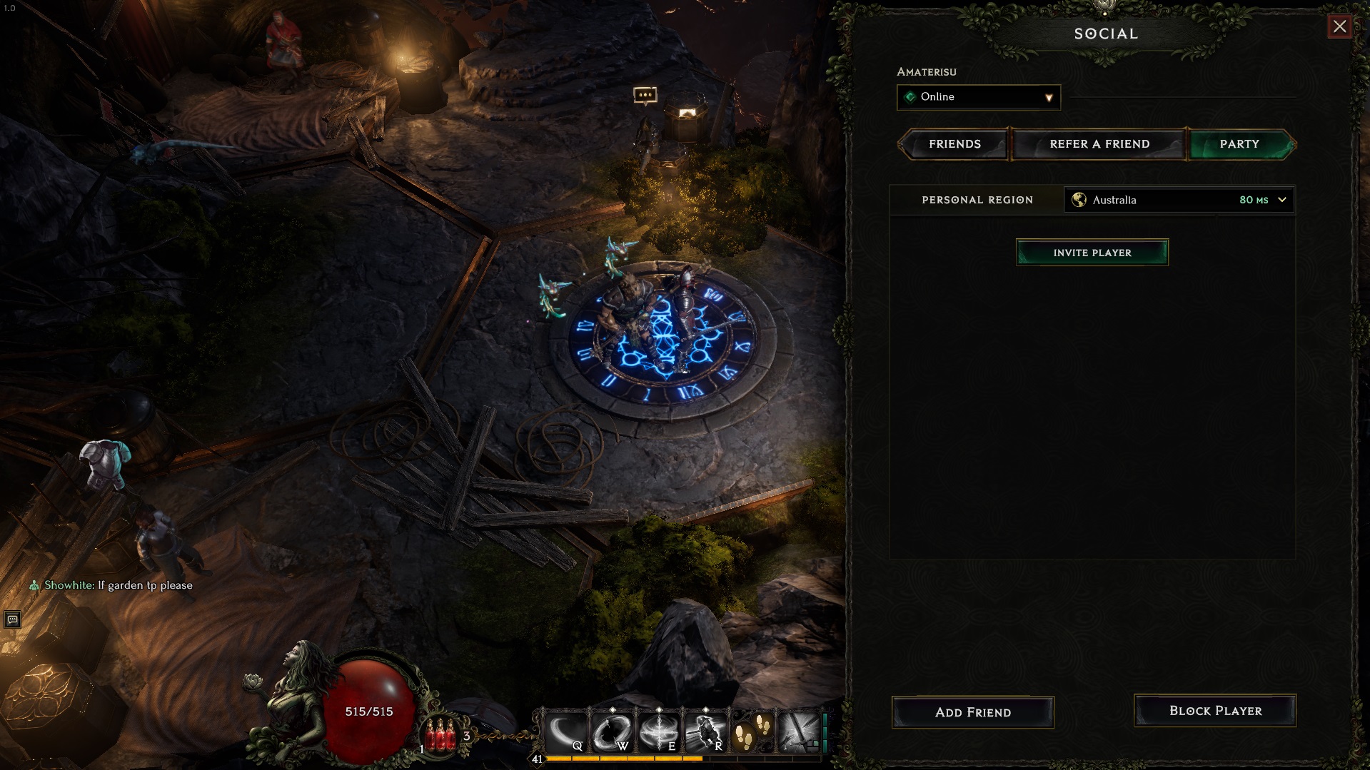 Social menu in Last Epoch