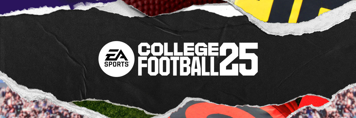 The EA Sports College Football 25 logo on a black bckground.