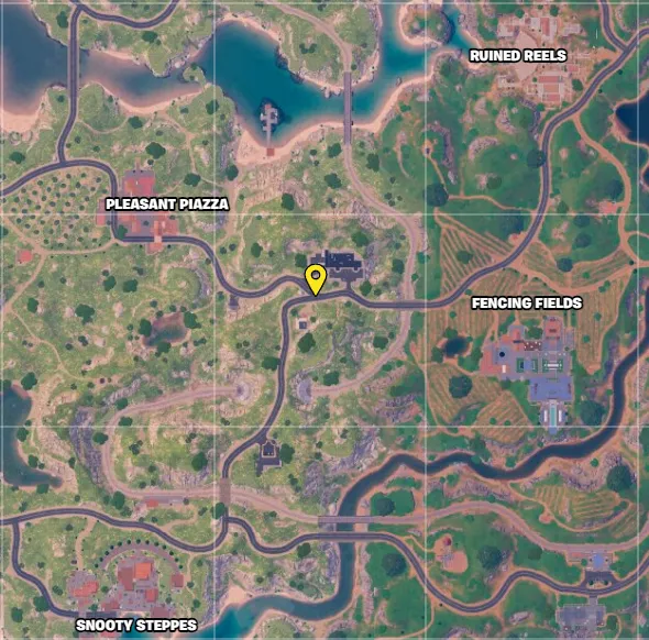 A map showing the location of the lair entrance, using a yellow marker.