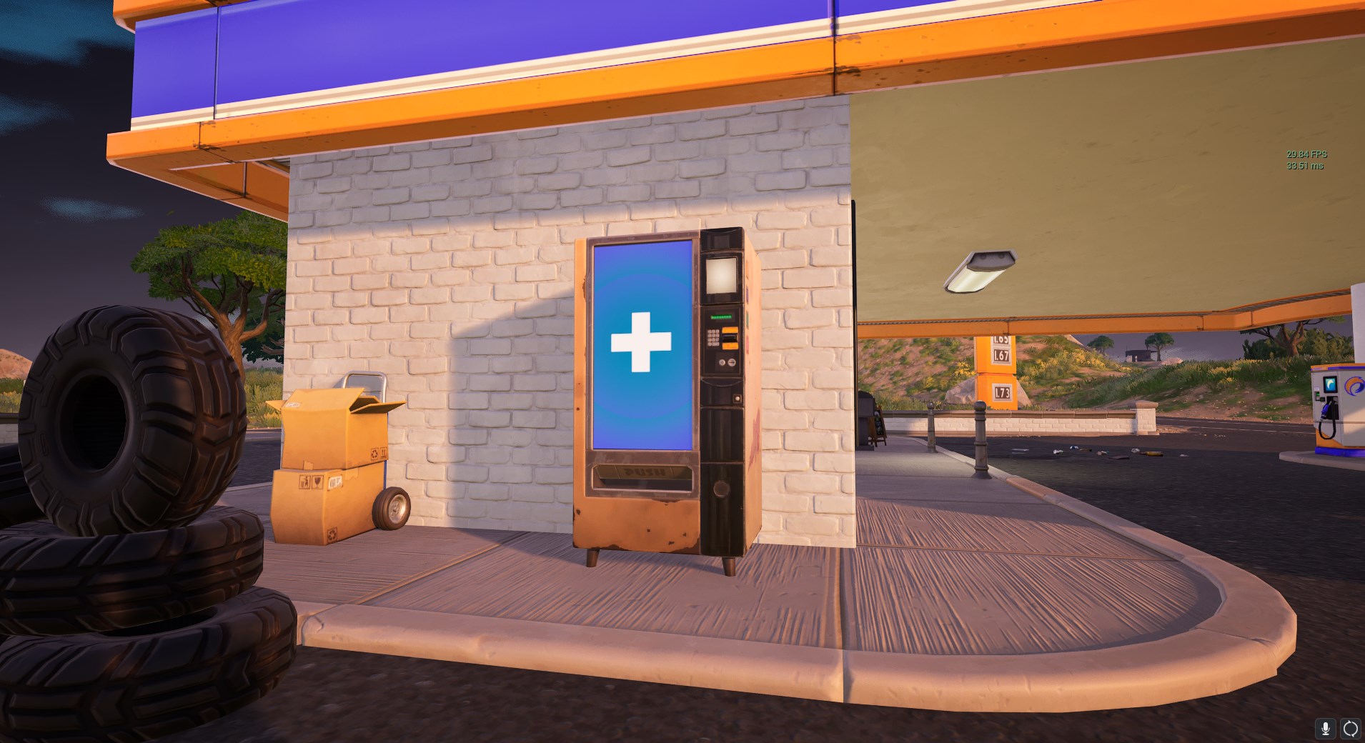 A Mending Machine beside a white wall in Fortnite