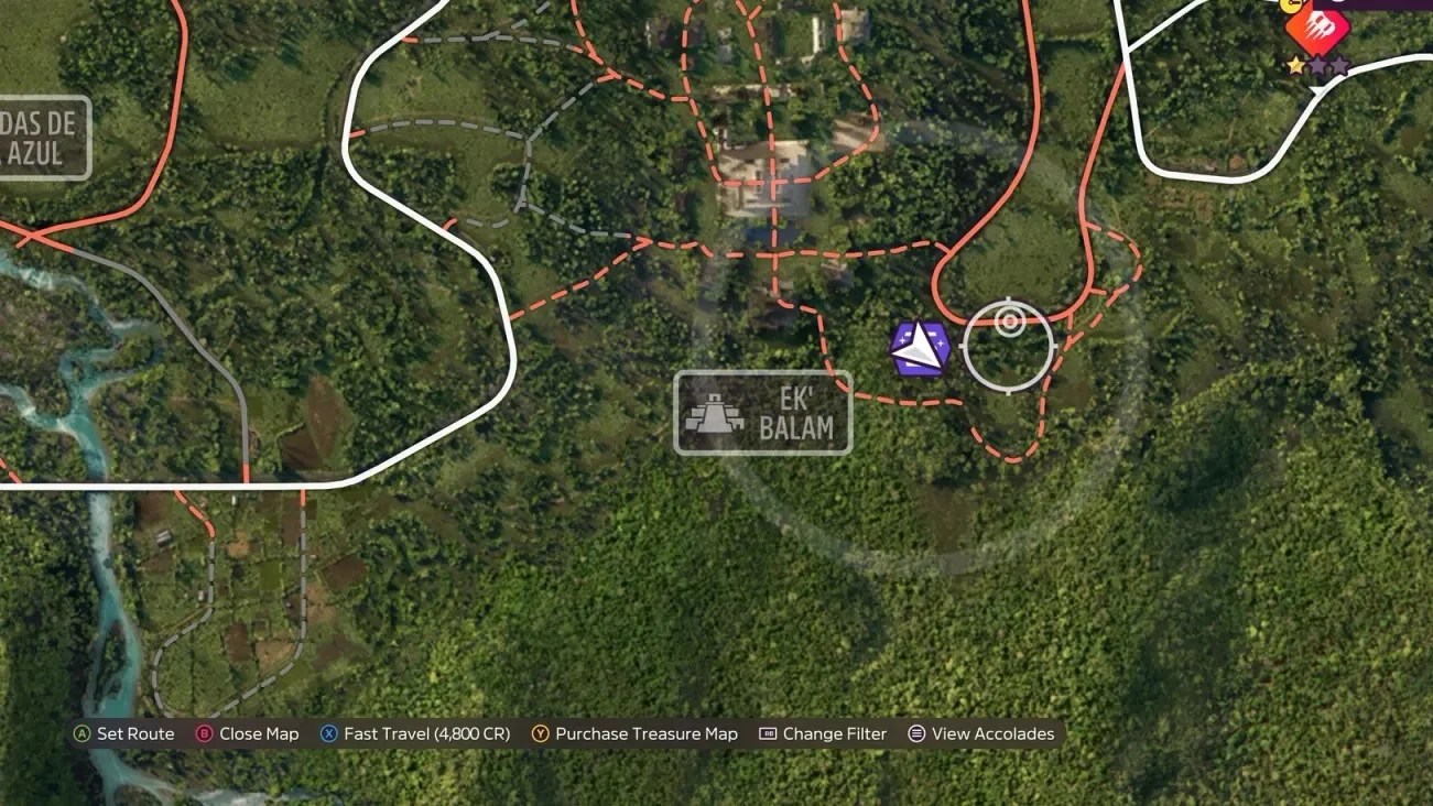 A map showing the location of a Treasure Chest in Forza Horizon 5.