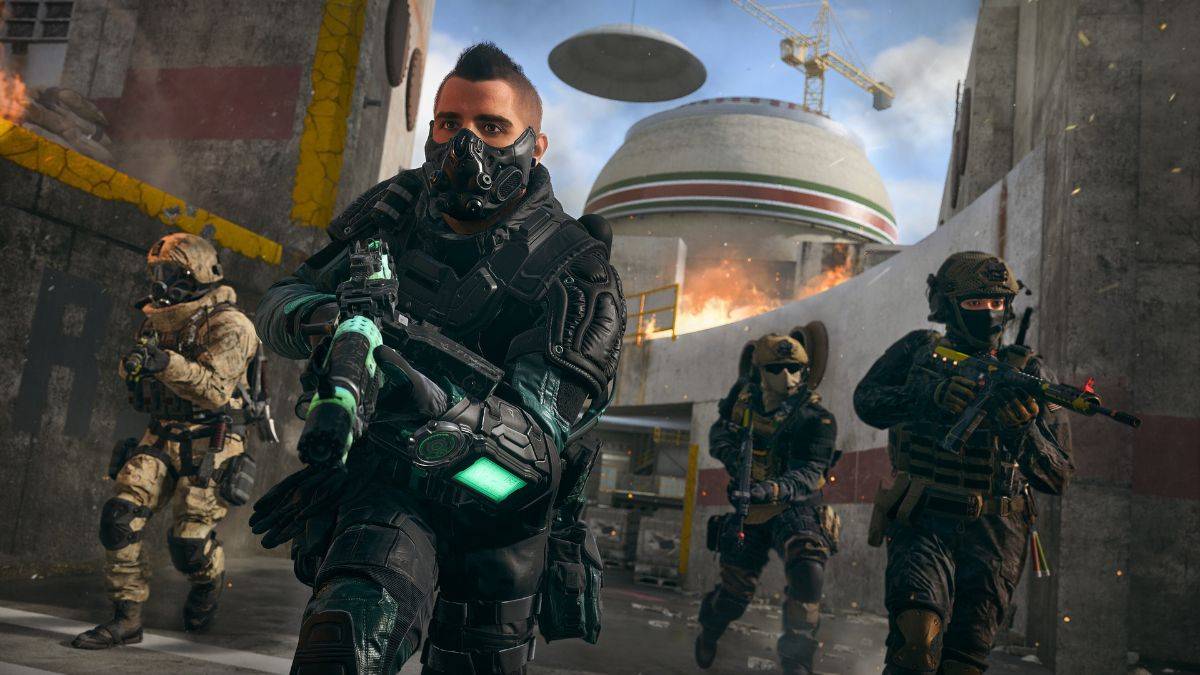 A squad of players moves through the battlefield amidst explosions in Call of Duty: Warzone, one of the most similar games to PUBG.