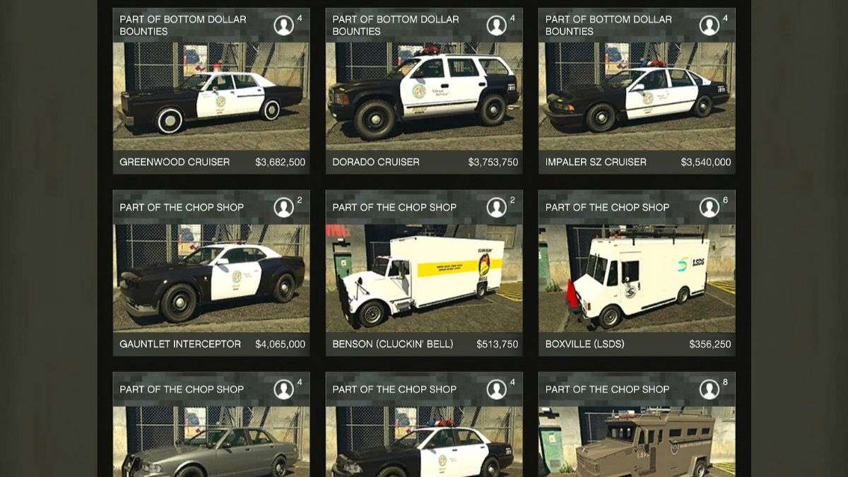 All the police cruiser in GTA Online with their trade prices unlocked.