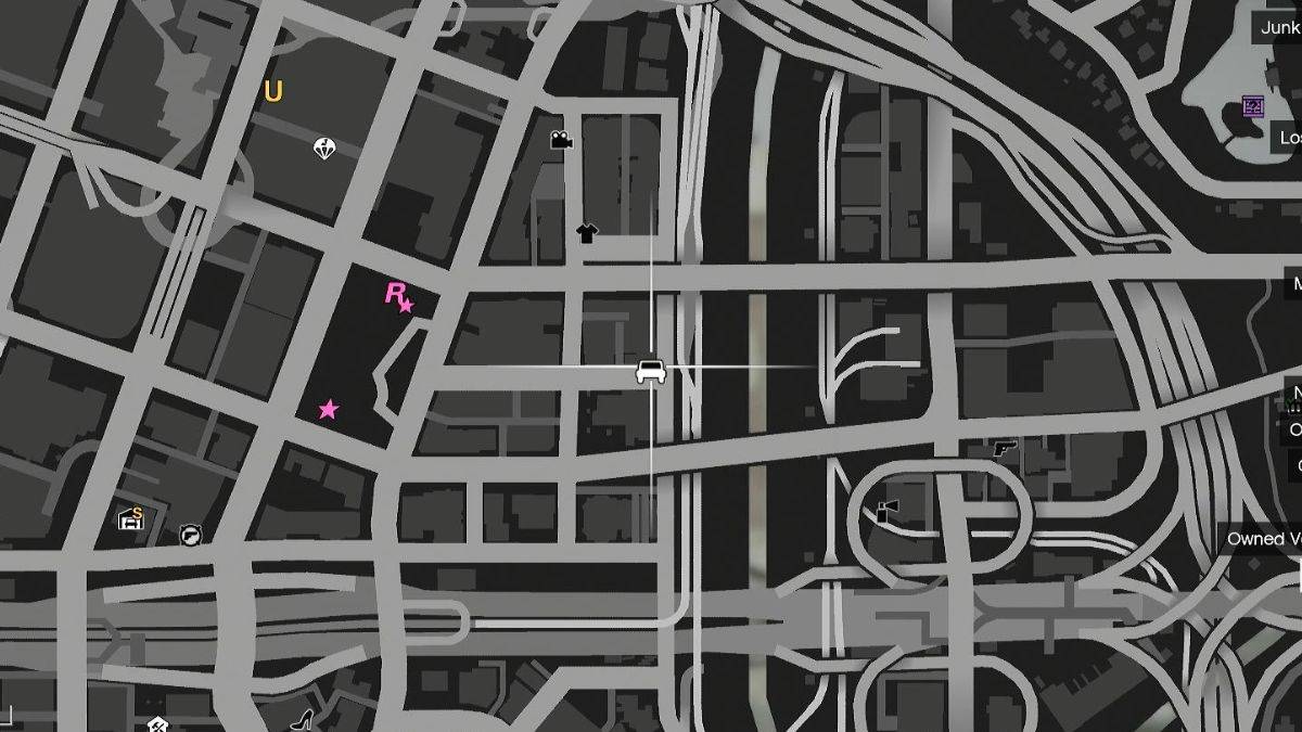 GTA Online map showing the location of the Bottom Dollar Bounties bail bonds business location in Mission Row