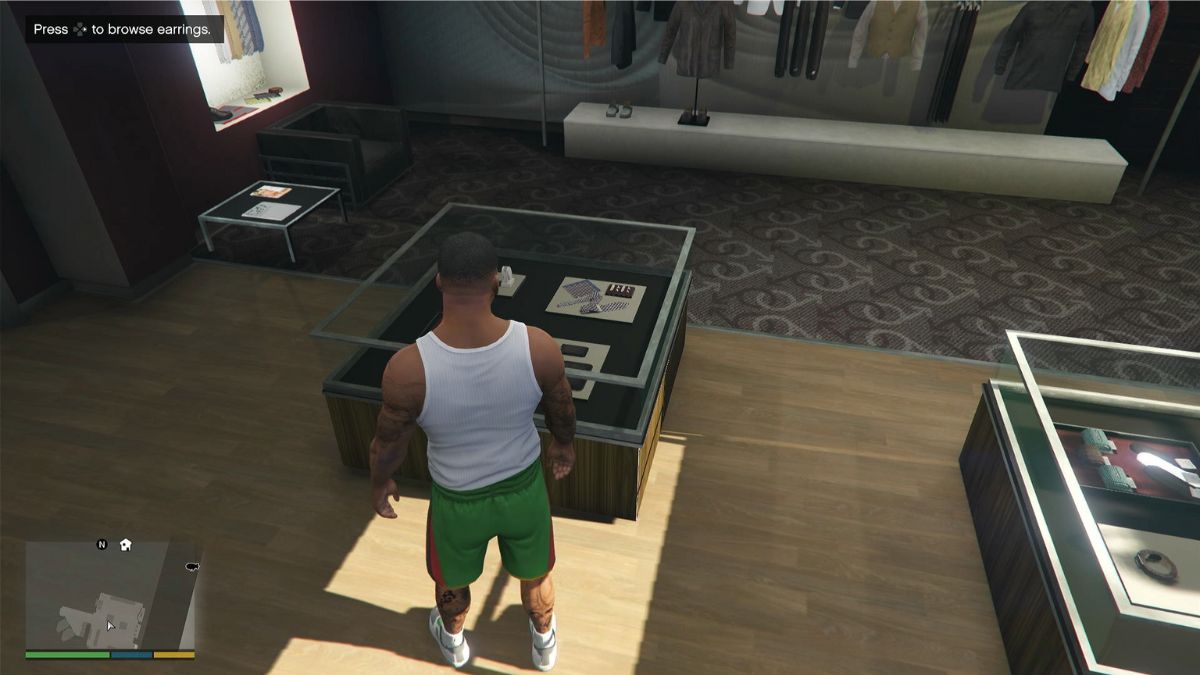 Franklin next to the stand that is where players can buy jewelry in GTA 5
