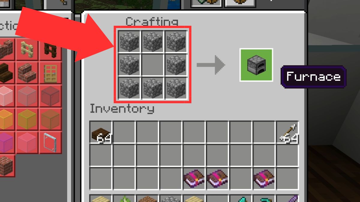 The crafting recipe for a furnace for how to make an armor stand in Minecraft