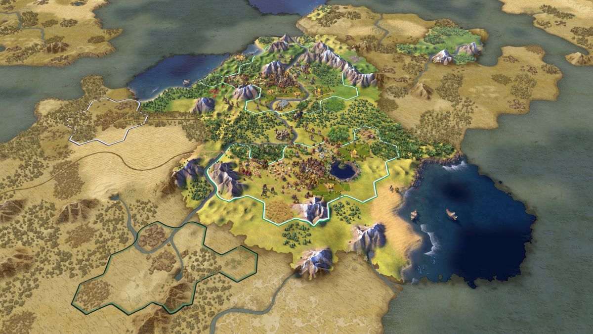 The overworld map view in Civilization VI showing a city and its territory.