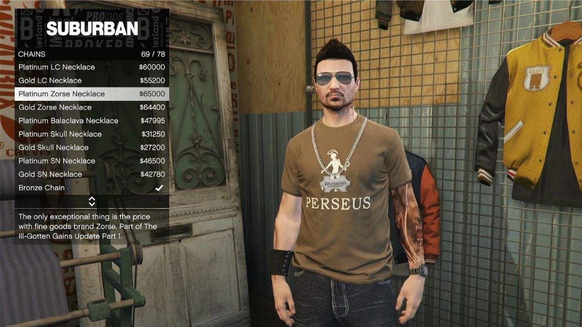 Player character browsing accessories after learning where to buy jewelry in GTA Online