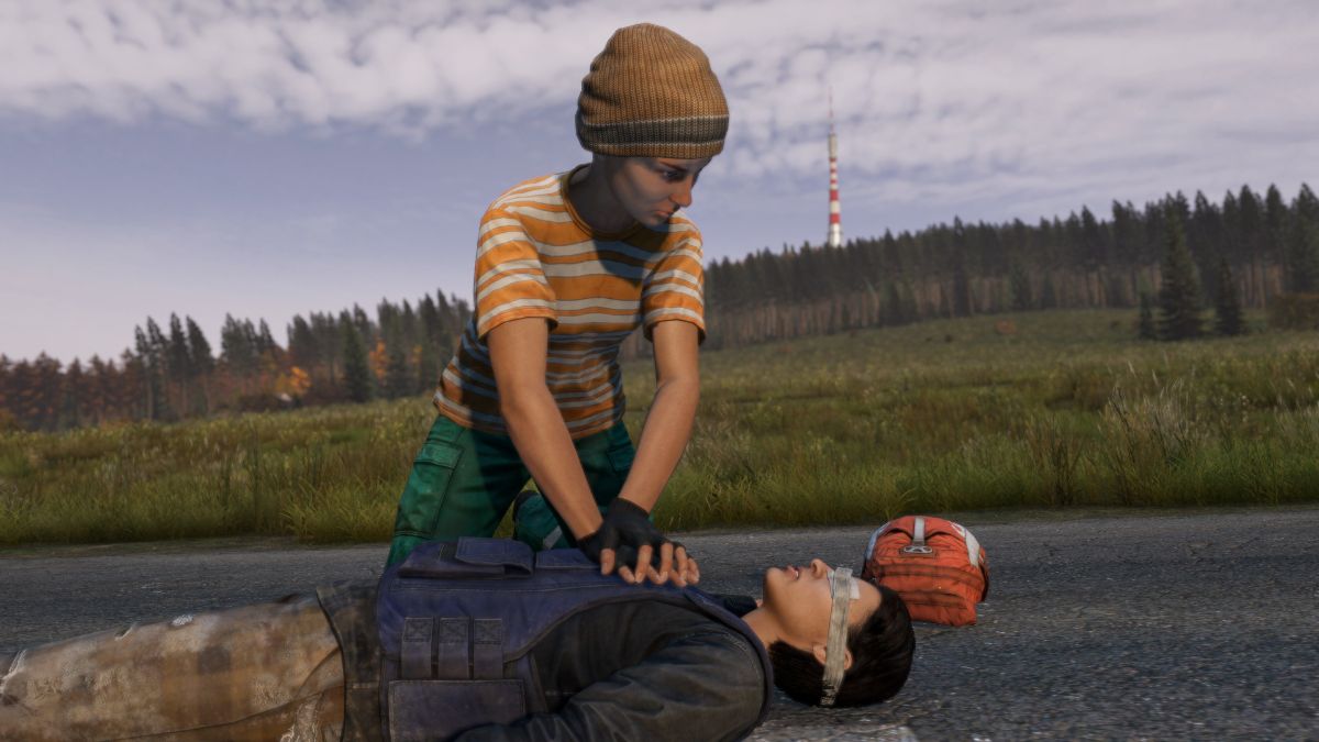 A player works to resuscitate another player with CPR in DayZ, a game that offers a similar survival aspect to PUBG. 